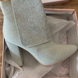 Elegant Denim & Rhinestones Women's Boots
